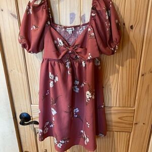 Inspired Hearts Rust Floral Midi Dress